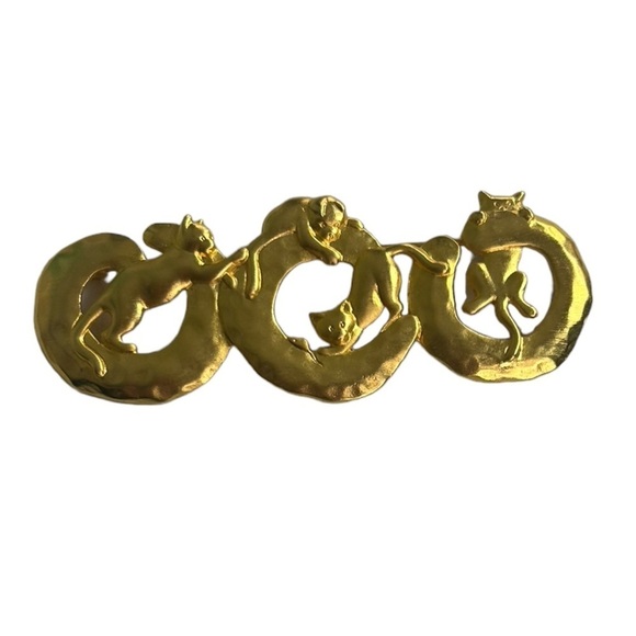 Vintage Whimsical JJ Mark Cat Brooch Pin Matt Gold Playful Kittens Cat Lady - Picture 3 of 7